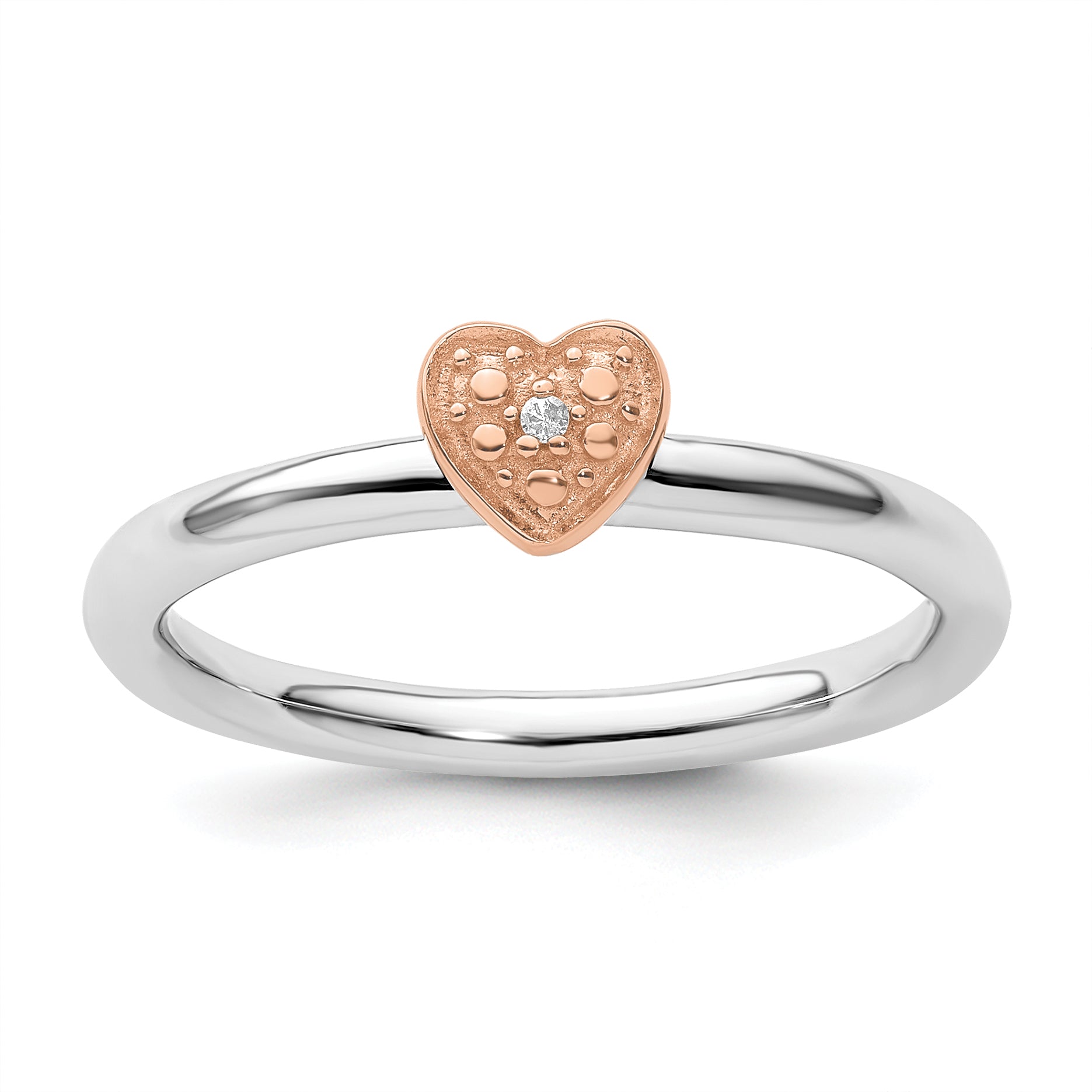 Sterling Silver/Rose Gold-plated Stackable Expressions Diamond Heart Ring