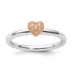 Sterling Silver/Rose Gold-plated Stackable Expressions Diamond Heart Ring
