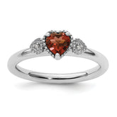Sterling Silver Stackable Expressions Garnet & Diamond Hearts Ring