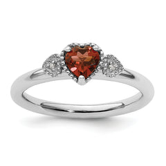Sterling Silver Stackable Expressions Garnet & Diamond Hearts Ring