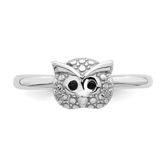 Sterling Silver Stackable Expressions Polished Onyx Owl Ring
