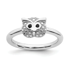 Sterling Silver Stackable Expressions Polished Onyx Owl Ring