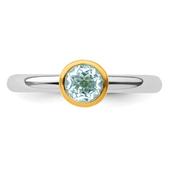 Sterling Silver Stackable Expressions w/Gold-plate Aquamarine Ring