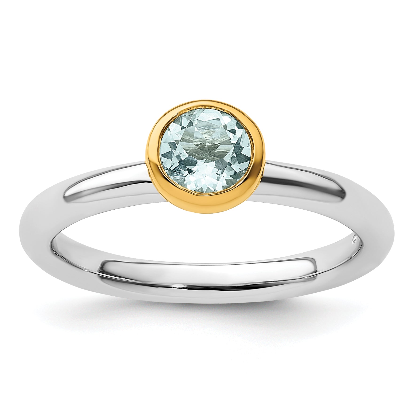 Sterling Silver Stackable Expressions w/Gold-plate Aquamarine Ring