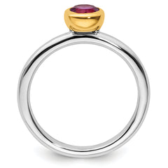 Sterling Silver Stackable Expressions w/Gold-plated Rhod. Garnet Ring