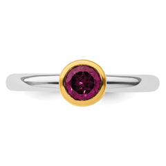 Sterling Silver Stackable Expressions w/Gold-plated Rhod. Garnet Ring