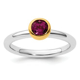 Sterling Silver Stackable Expressions w/Gold-plated Rhod. Garnet Ring
