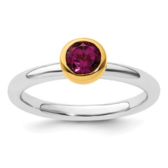 Sterling Silver Stackable Expressions w/Gold-plated Rhod. Garnet Ring