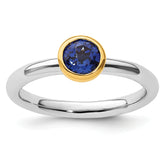 Sterling Silver Stackable Expressions w/Gold-plated Cr. Sapphire Ring