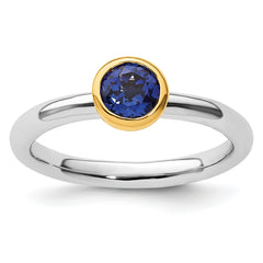 Sterling Silver Stackable Expressions w/Gold-plated Cr. Sapphire Ring