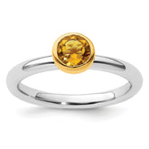 Sterling Silver Stackable Expressions w/Gold-plate Citrine Ring
