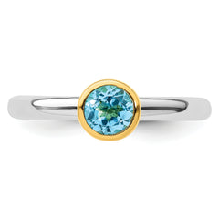 Sterling Silver Stackable Expressions w/Gold-plated Blue Topaz Ring