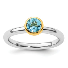 Sterling Silver Stackable Expressions w/Gold-plated Blue Topaz Ring