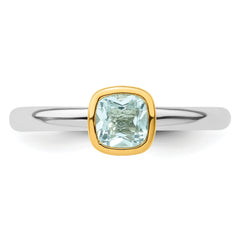 Sterling Silver Stackable Expressions w/Gold-plate Aquamarine Ring