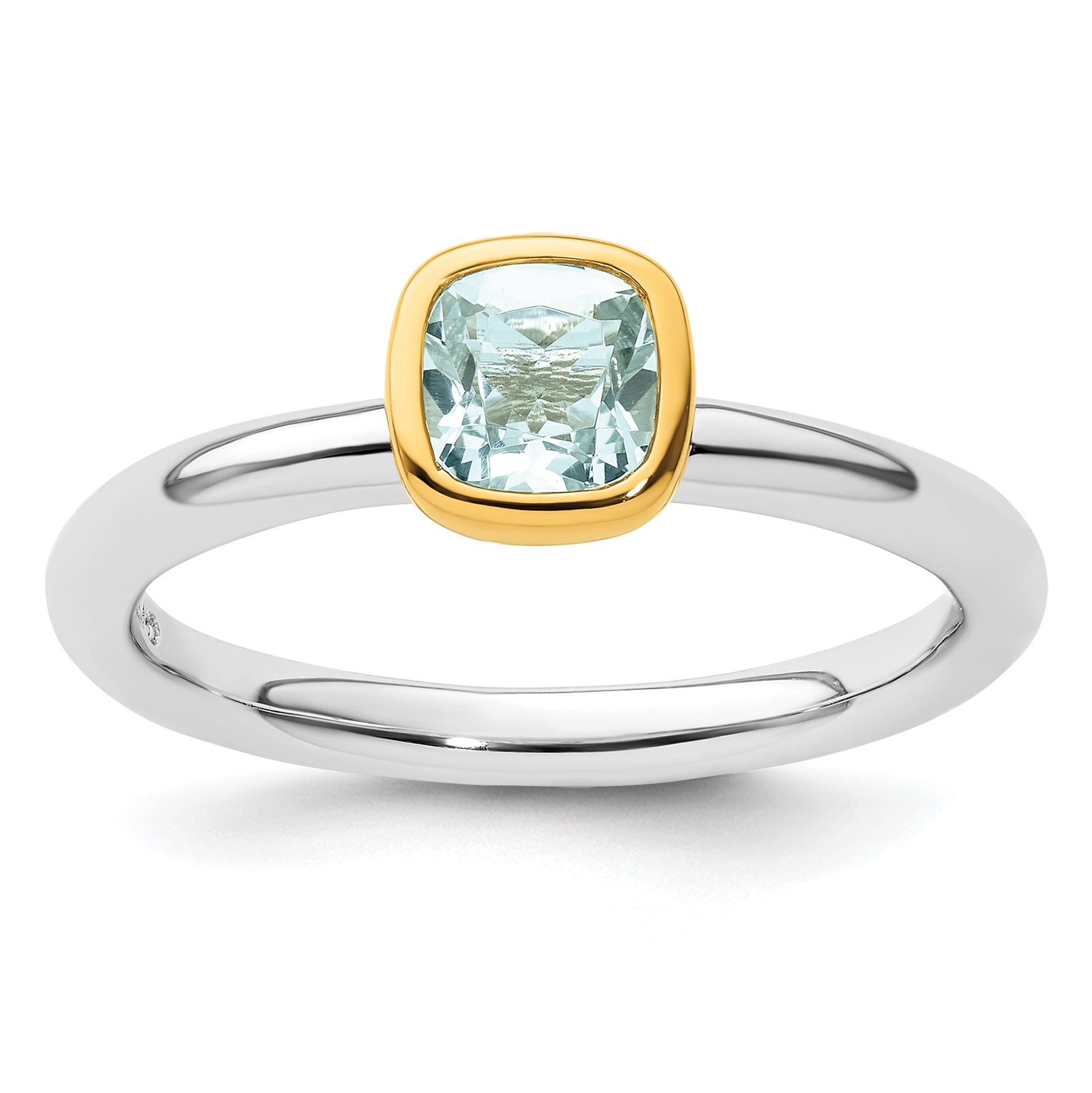 Sterling Silver Stackable Expressions w/Gold-plate Aquamarine Ring