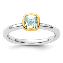 Sterling Silver Stackable Expressions w/Gold-plate Aquamarine Ring