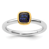 Sterling Silver Stackable Expressions w/Gold-plate Cr. Sapphire Ring