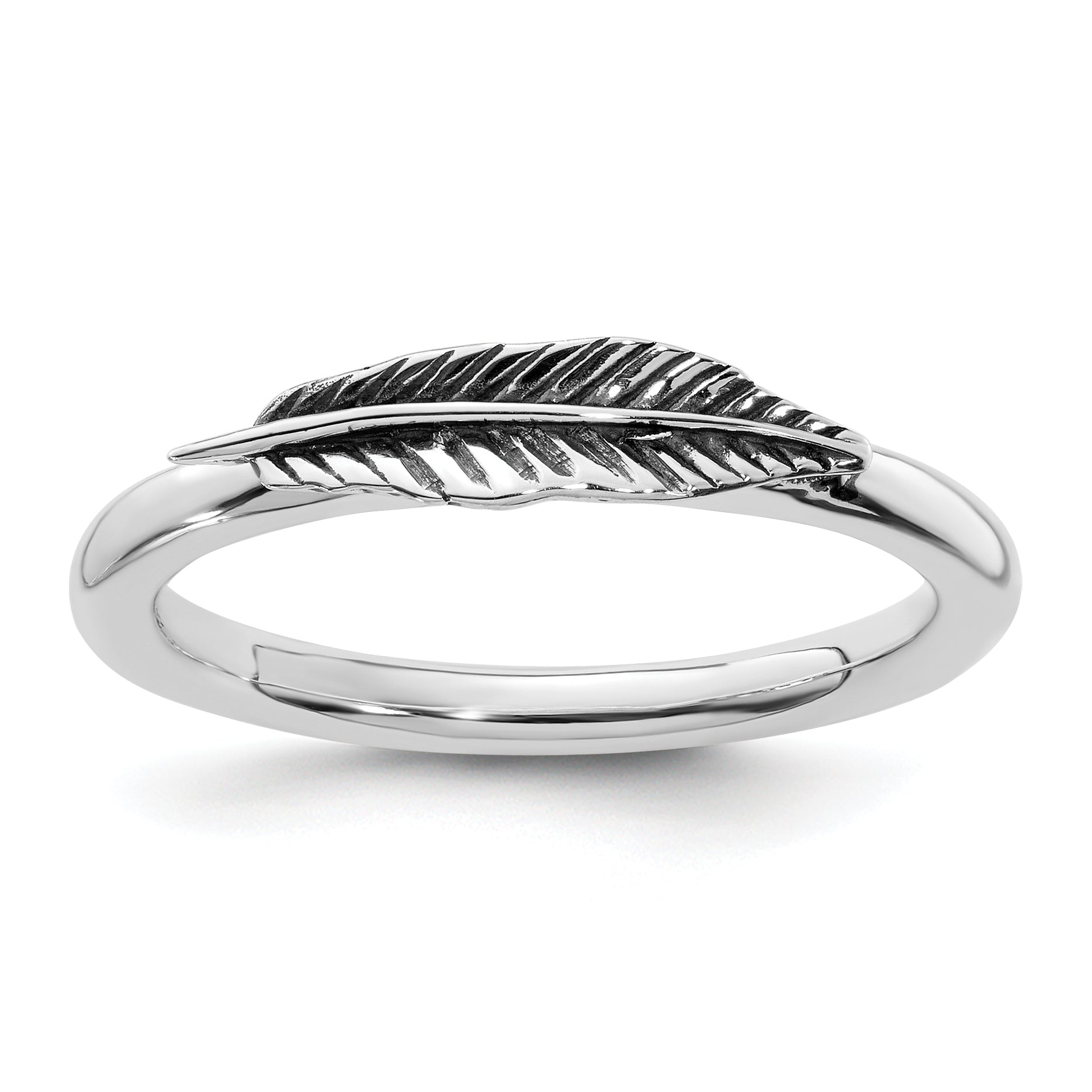 Sterling Silver Stackable Expressions Antiqued Feather Ring