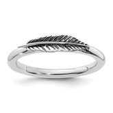 Sterling Silver Stackable Expressions Antiqued Feather Ring