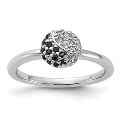 Sterling Silver Stackable Expressions Rhodium White Topaz Onyx Ring