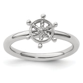 Sterling Silver Stackable Expressions Rhodium Ship's Wheel Ring