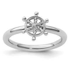 Sterling Silver Stackable Expressions Rhodium Ship's Wheel Ring