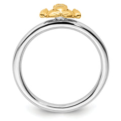 Sterling Silver Stackable Expressions Yellow-plated Claddagh Ring