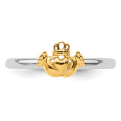 Sterling Silver Stackable Expressions Yellow-plated Claddagh Ring