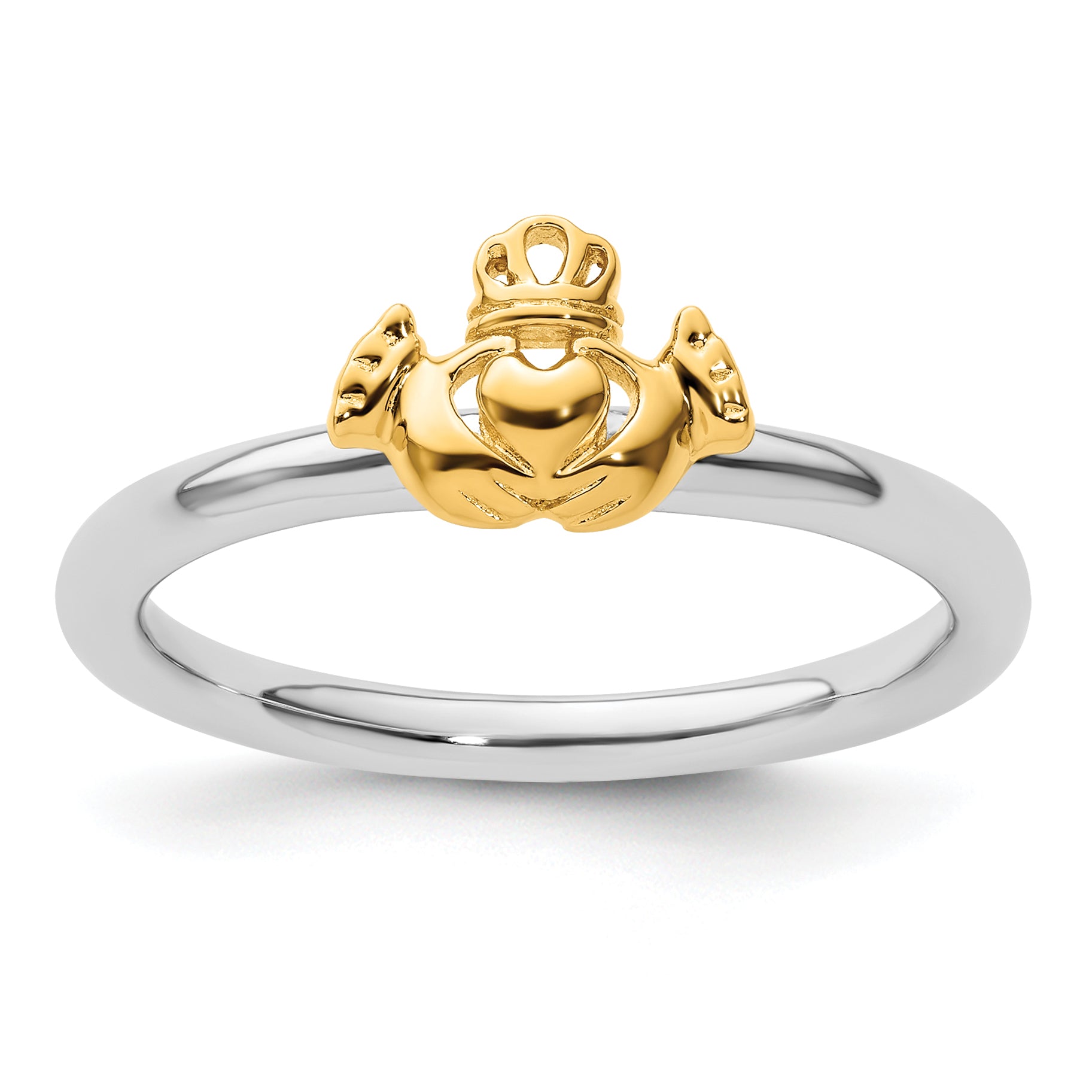 Sterling Silver Stackable Expressions Yellow-plated Claddagh Ring