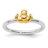 Sterling Silver Stackable Expressions Yellow-plated Claddagh Ring