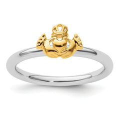 Sterling Silver Stackable Expressions Yellow-plated Claddagh Ring