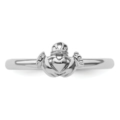 Sterling Silver Stackable Expressions Rhodium Claddagh Ring
