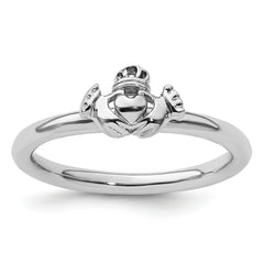 Sterling Silver Stackable Expressions Rhodium Claddagh Ring