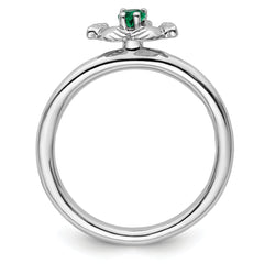 Sterling Silver Stackable Expressions Rhd. Cr. Emerald Claddagh Ring