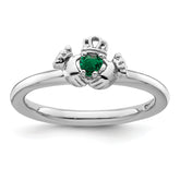 Sterling Silver Stackable Expressions Rhd. Cr. Emerald Claddagh Ring