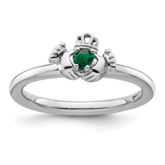 Sterling Silver Stackable Expressions Rhd. Cr. Emerald Claddagh Ring