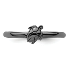 Sterling Silver Stackable Expressions Black-plated Turtle Ring