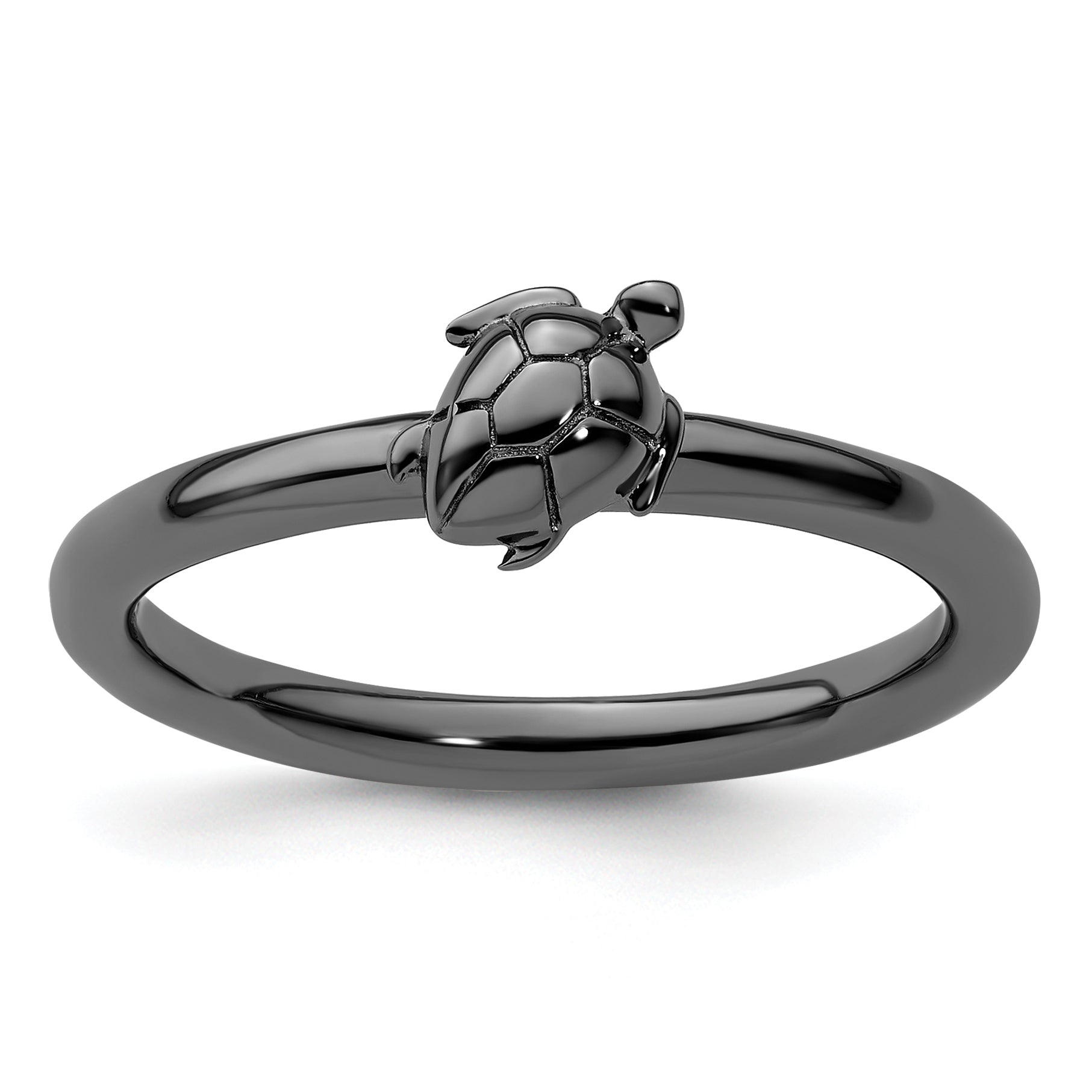 Sterling Silver Stackable Expressions Black-plated Turtle Ring