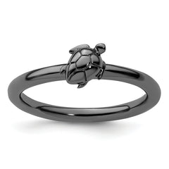 Sterling Silver Stackable Expressions Black-plated Turtle Ring