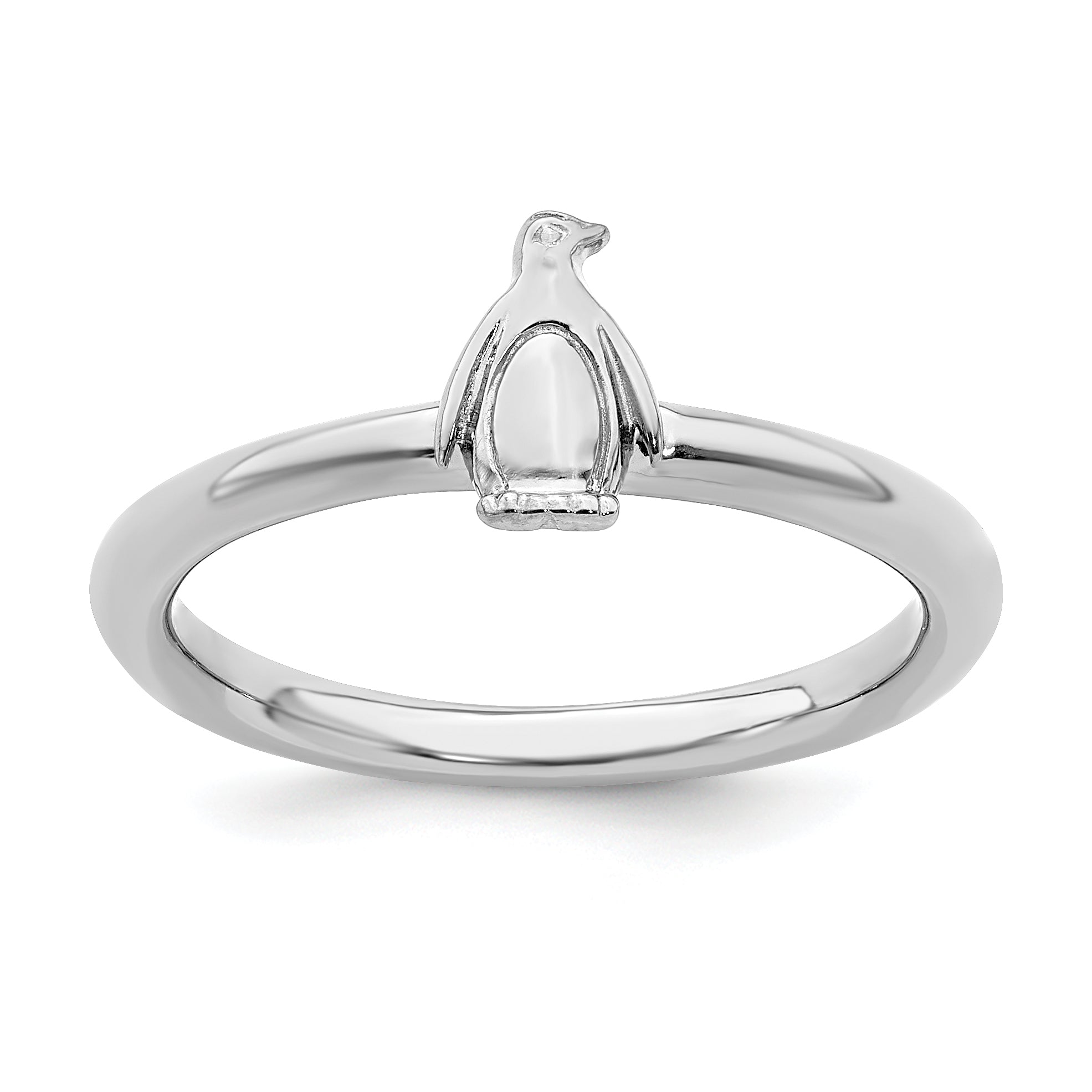 Sterling Silver Stackable Expressions Rhodium Penguin Ring