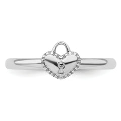 Sterling Silver Stackable Expressions Rhodium Heart Padlock Ring