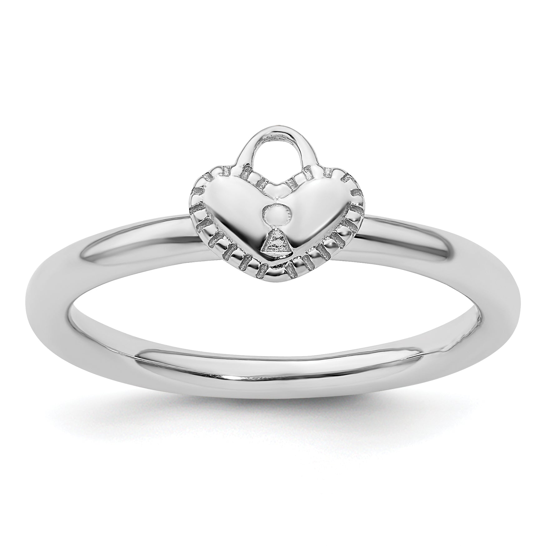 Sterling Silver Stackable Expressions Rhodium Heart Padlock Ring