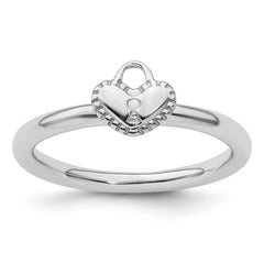 Sterling Silver Stackable Expressions Rhodium Heart Padlock Ring