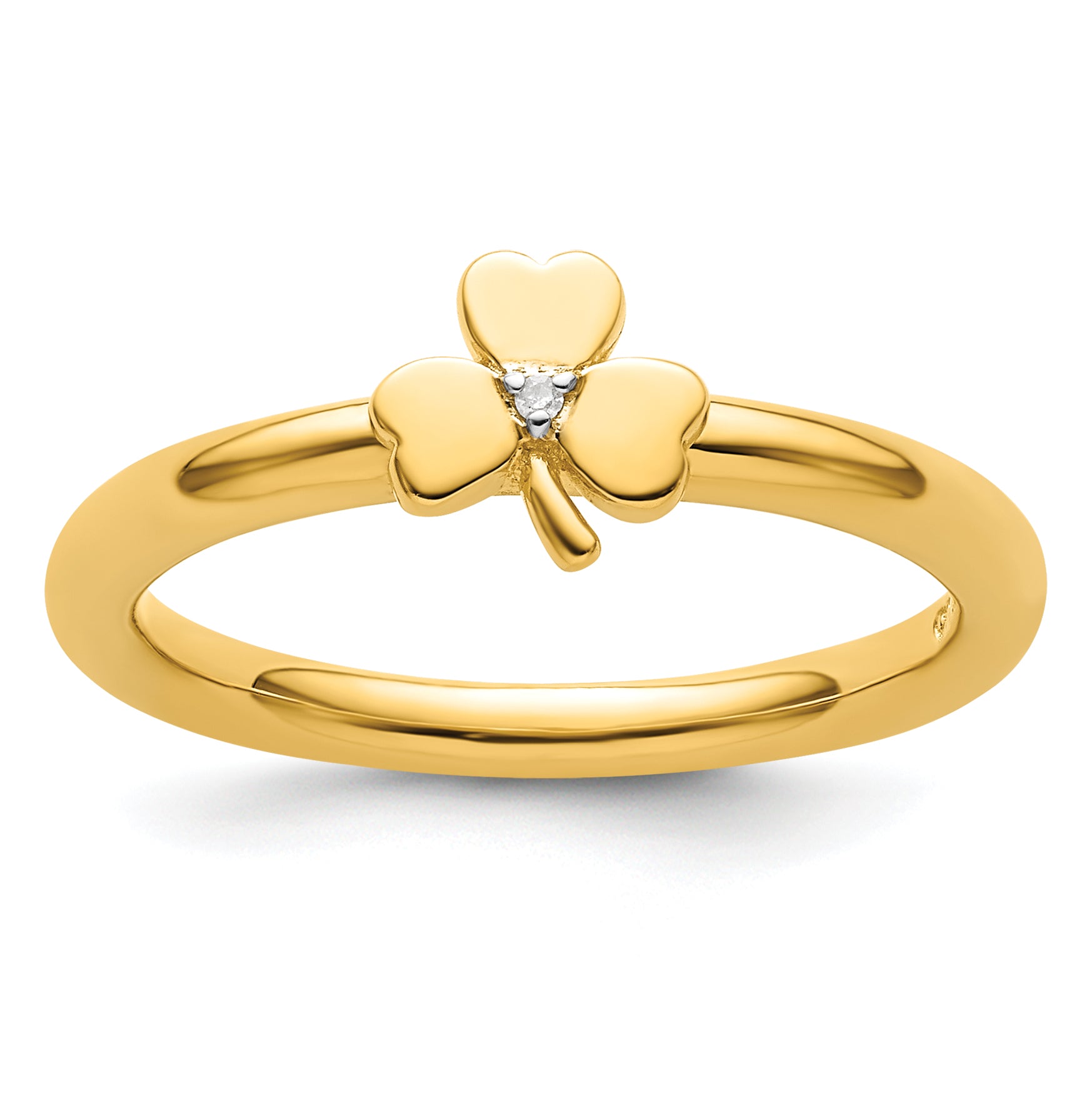 Sterling Silver Stackable Expressions Yellow-plated Dia. Clover Ring