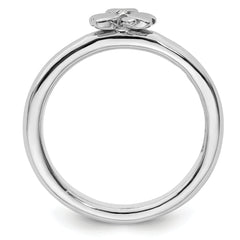 Sterling Silver Stackable Expressions Rhodium Diamond Clover Ring