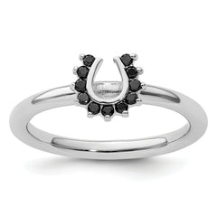 Sterling Silver Stackable Expressions Rhodium Black Dia. Horseshoe Ring