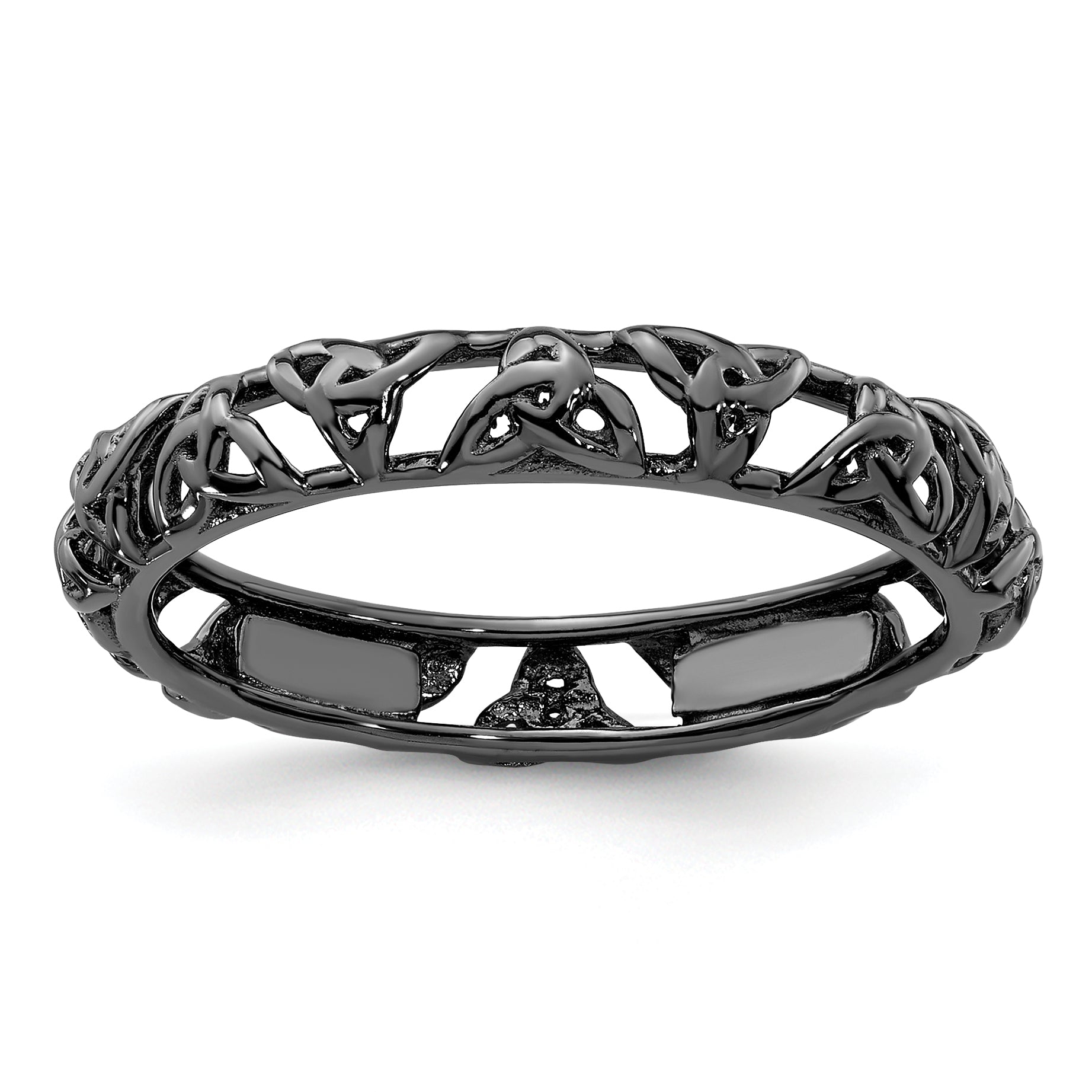 Sterling Silver Stackable Expressions Black-plated Celtic Knot Ring
