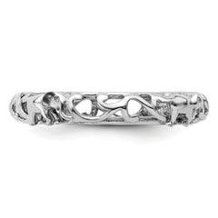 Sterling Silver Stackable Expressions Rhodium-plate Patterned Elephant Ring