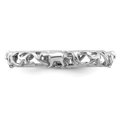 Sterling Silver Stackable Expressions Rhodium-plate Patterned Elephant Ring