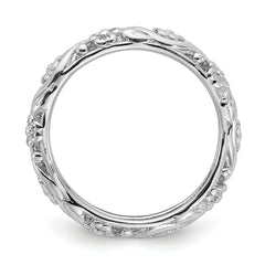 Sterling Silver Stackable Expressions Rhodium Floral Ring
